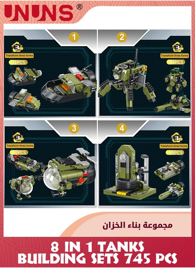 745Pcs Tanks Building Toy,8-in-1 Tank Building Blocks Toys,STEM Building Set For Kids 6-12 Years Old,Army Helicopter Toys Gift For Boys Girls 6 7 8 9 10 11 12 Years Old