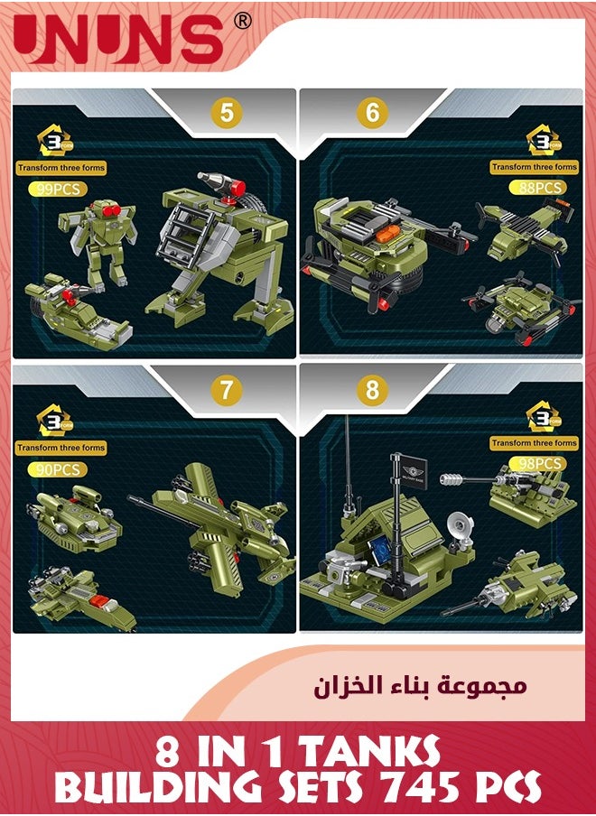 745Pcs Tanks Building Toy,8-in-1 Tank Building Blocks Toys,STEM Building Set For Kids 6-12 Years Old,Army Helicopter Toys Gift For Boys Girls 6 7 8 9 10 11 12 Years Old