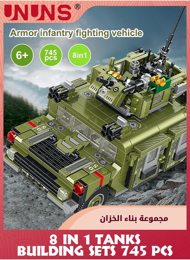 745Pcs Tanks Building Toy,8-in-1 Tank Building Blocks Toys,STEM Building Set For Kids 6-12 Years Old,Army Helicopter Toys Gift For Boys Girls 6 7 8 9 10 11 12 Years Old