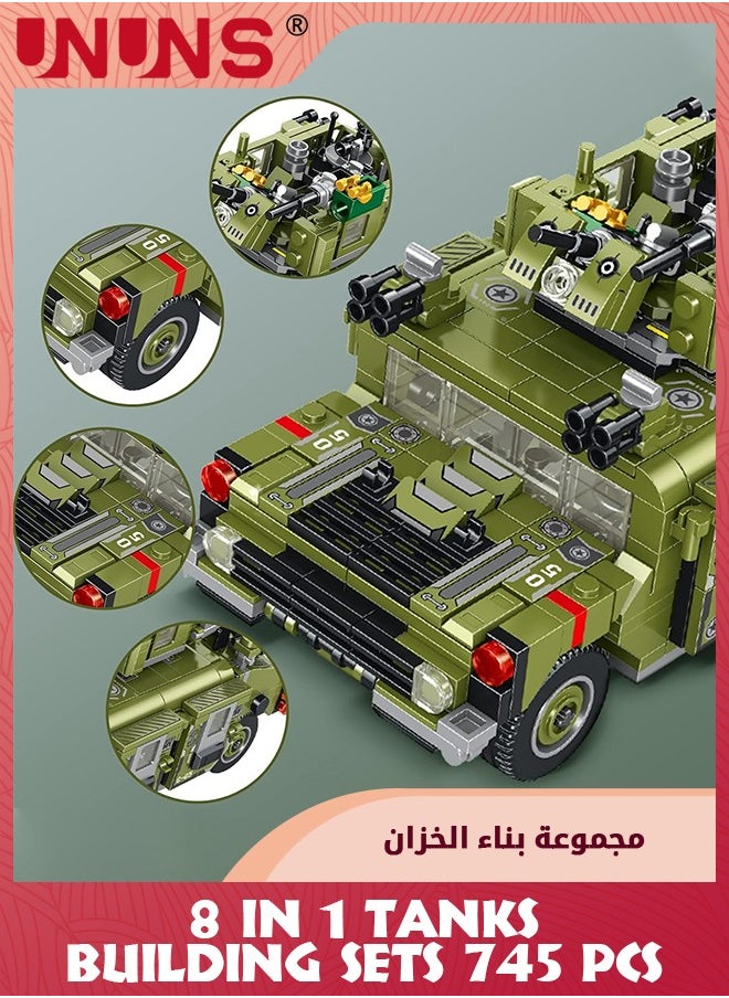 745Pcs Tanks Building Toy,8-in-1 Tank Building Blocks Toys,STEM Building Set For Kids 6-12 Years Old,Army Helicopter Toys Gift For Boys Girls 6 7 8 9 10 11 12 Years Old