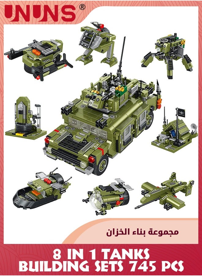 745Pcs Tanks Building Toy,8-in-1 Tank Building Blocks Toys,STEM Building Set For Kids 6-12 Years Old,Army Helicopter Toys Gift For Boys Girls 6 7 8 9 10 11 12 Years Old