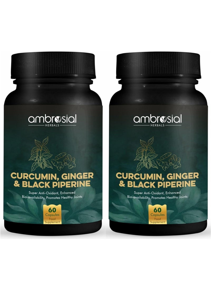 Curcumin With Piperine And Ginger Turmeric Supplement With 95% Curcuminoids For Joint Support Highly Bioavailable, Premium Antioxidant 120 Vegan Capsules