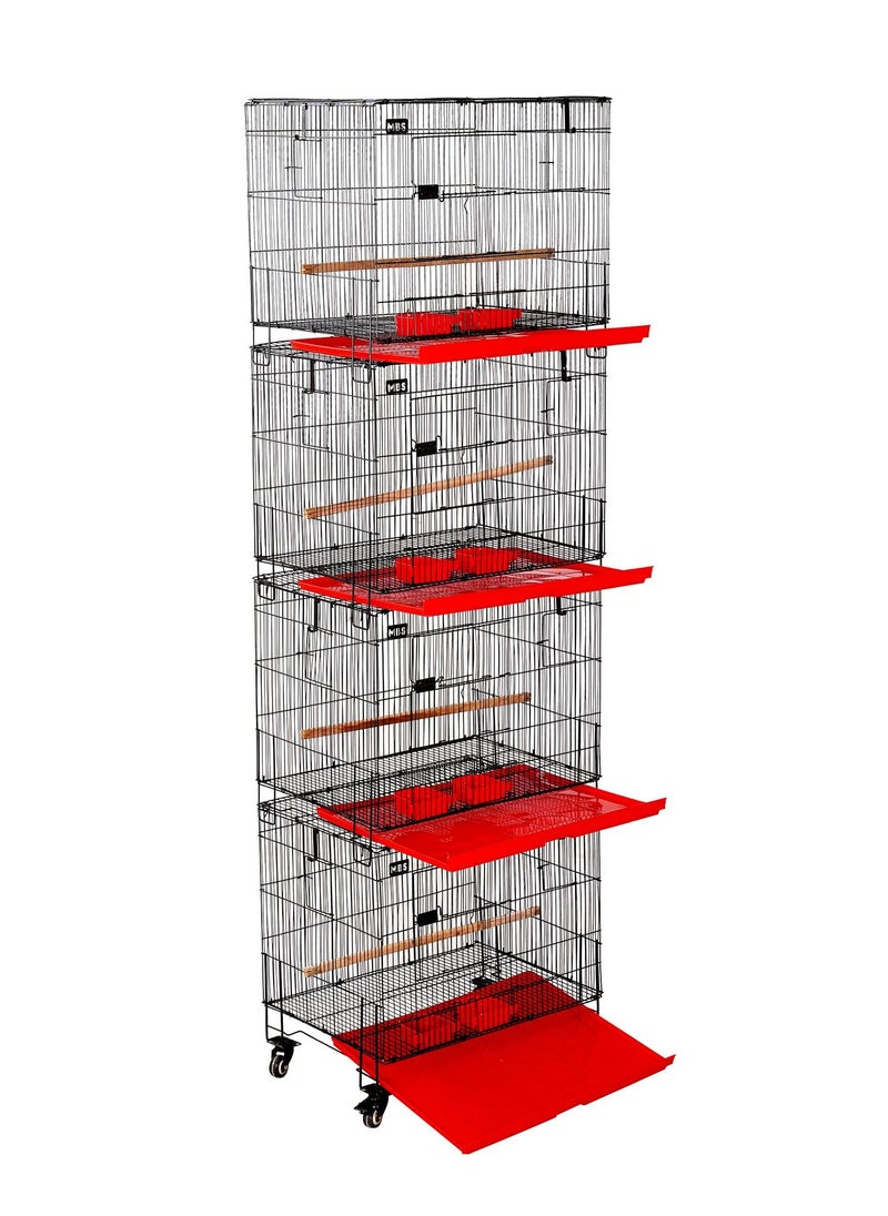 MBS Bird Cage Tower/Stackable  4 Floors, 4 Portions with 8 Hanging Breeding Boxes 45.72 x 60.96 x 189 cm