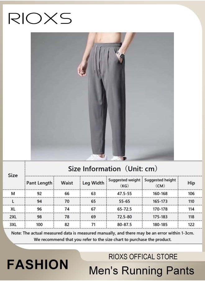 Men's Running Stretch Pants, Ice Silk Lightweight Trousers, Casual Drawstring Pants with 2 Pockets, Breathable Skin-friendly Sweatpants, Elastic Waist with Adjustable Drawstring, Comfortable for Daily Wear or Outdoor Activities