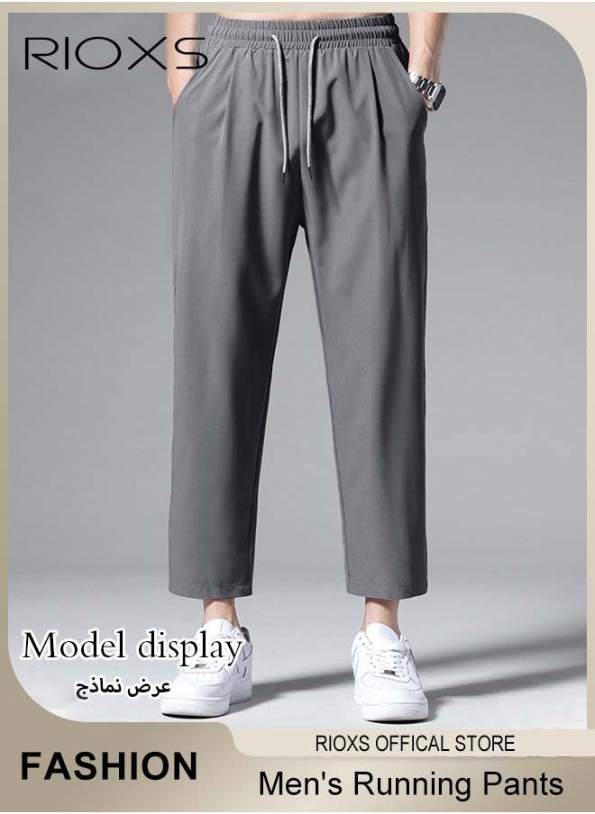 Men's Running Stretch Pants, Ice Silk Lightweight Trousers, Casual Drawstring Pants with 2 Pockets, Breathable Skin-friendly Sweatpants, Elastic Waist with Adjustable Drawstring, Comfortable for Daily Wear or Outdoor Activities
