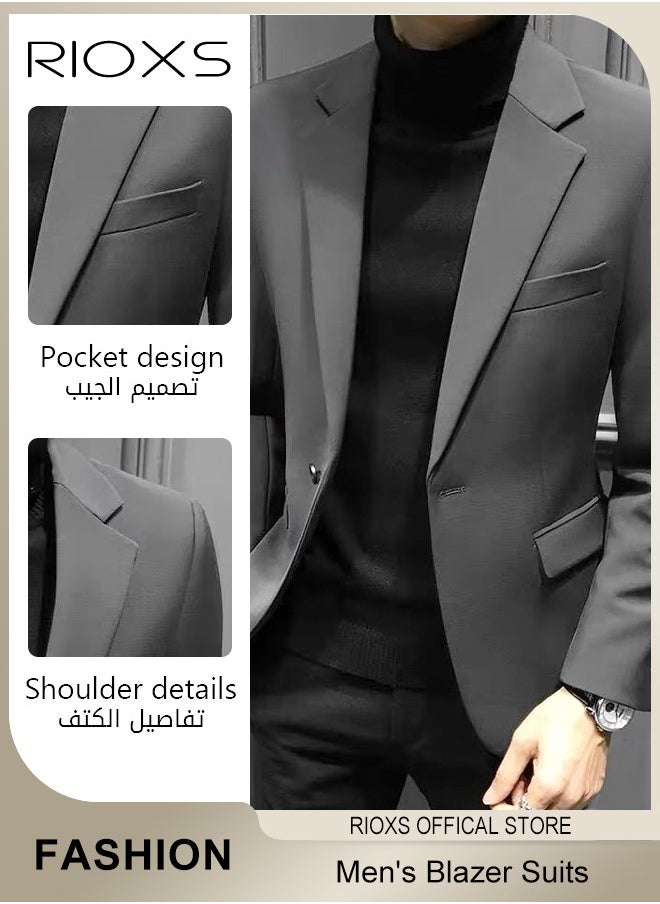 Men's Formal Blazer Long Sleeve Blazer Jacket One Button Slimming Casual Blazer Coat With Two Side Pockets Slim Fit Blazer For Business Wedding Prom Dinner Or Daily Wear