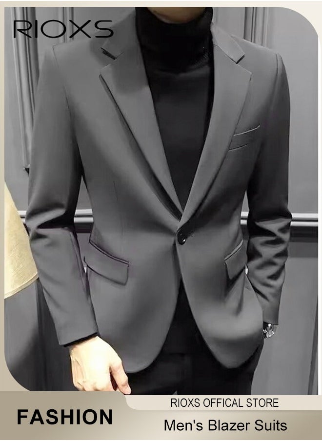 Men's Formal Blazer Long Sleeve Blazer Jacket One Button Slimming Casual Blazer Coat With Two Side Pockets Slim Fit Blazer For Business Wedding Prom Dinner Or Daily Wear