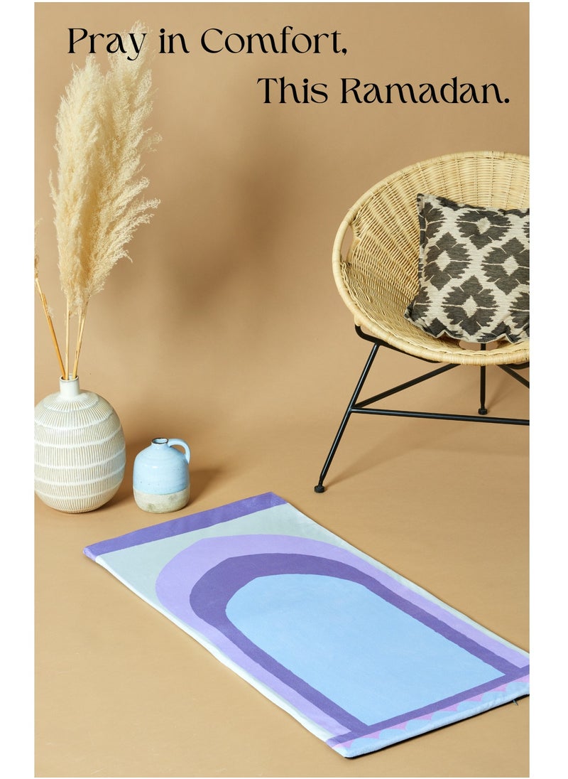 Luxury Padded Prayer Mat With Memory Foam Insert - Multan Inspired Design, Suede-Like Finish, Grippy Base, Comfortable Blue Prayer Rug (120x60 cm)