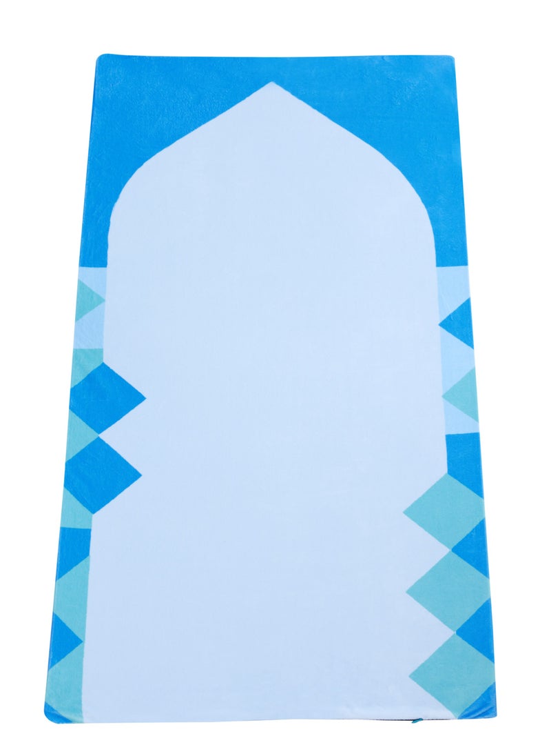 Luxury Padded Prayer Mat With Memory Foam Insert - Multan Inspired Design, Suede-Like Finish, Grippy Base, Comfortable Blue Prayer Rug (120x60 cm)