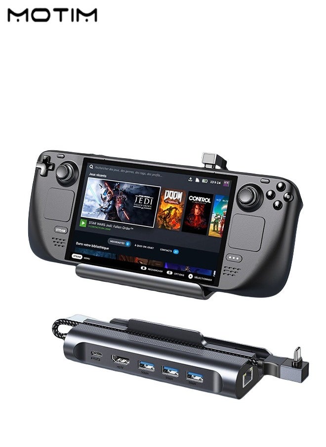 6-IN-1 Docking Station for ROG&Steam Deck, Valve Steam Deck Charger Stand, Steam Deck Dock USB C Hub, 100W Charging HDMI 2.0, 3 USB Ports and 4K@60Hz, Gigabit Ethernet, 3 USB3.0