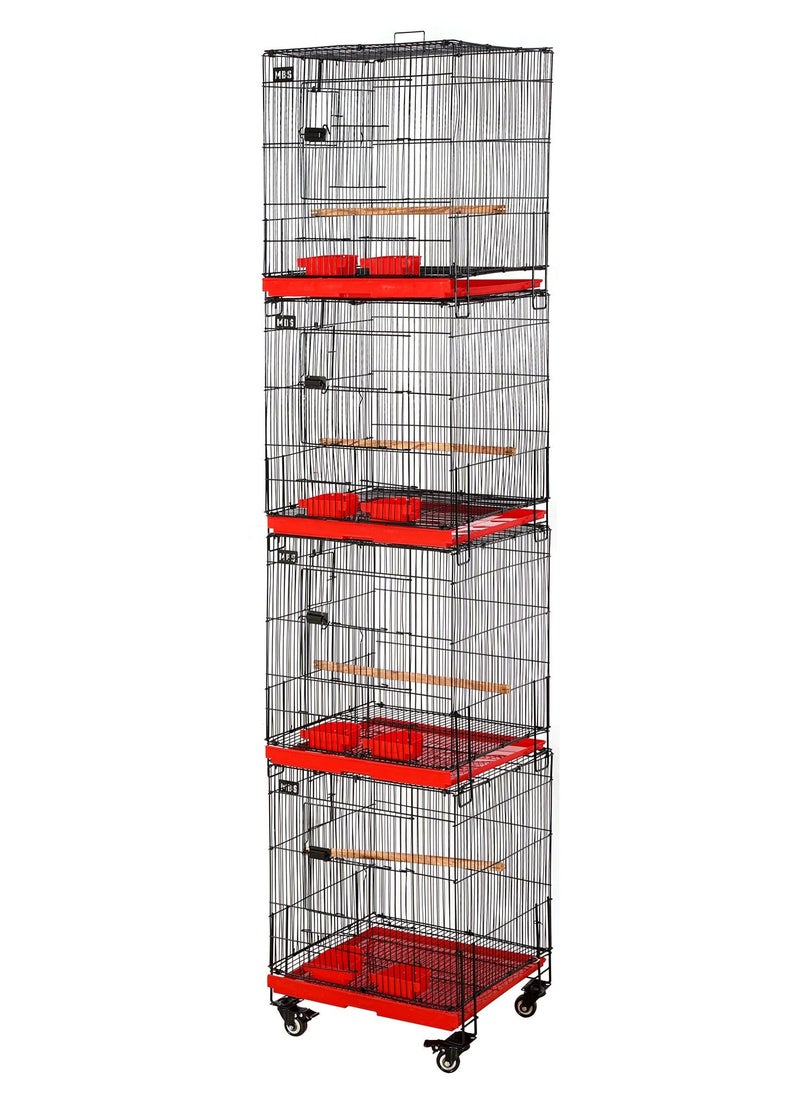 MBS Bird Cage Tower/Stackable 4 Floors, 4 Portions with Hanging Breeding Box Options 45.72 x 45.72 x 189 cm