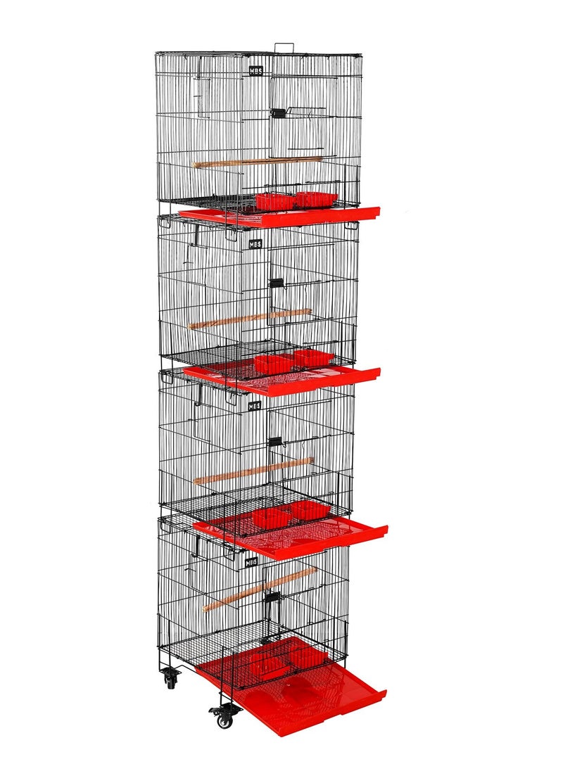 MBS Bird Cage Tower/Stackable 4 Floors, 4 Portions with Hanging Breeding Box Options 45.72 x 45.72 x 189 cm