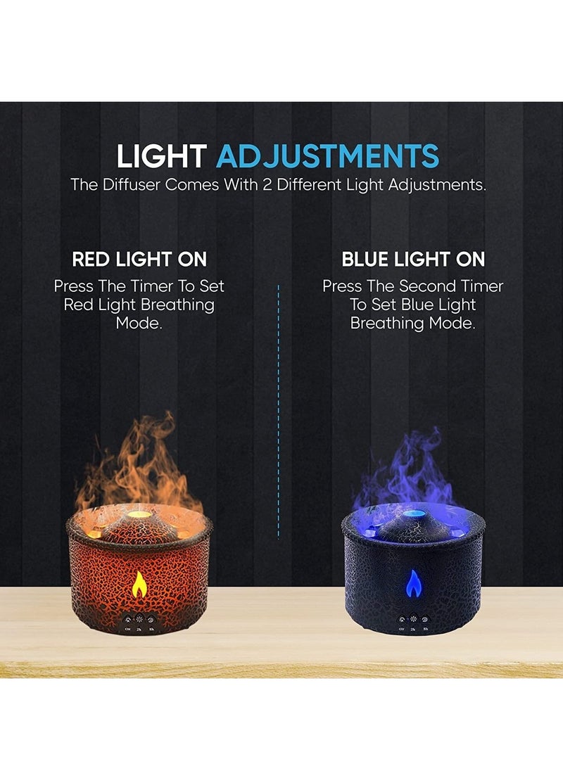 Simulated Volcano Aromatherapy Machine Flame Humidifier Air Diffuser Timer and Waterless Auto-Off For Home Office Yoga Gym
