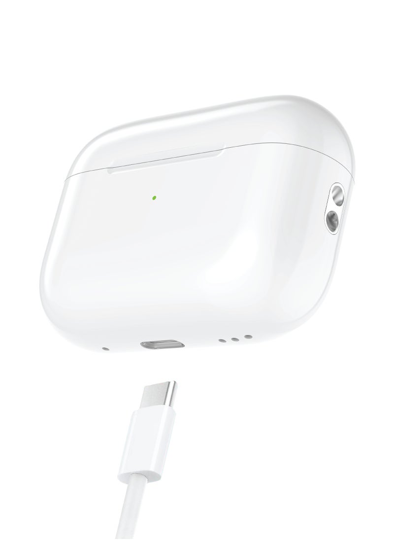 Earbuds Pro2 with Active Noise Cancellation / Wireless Charging / Built in Microphone / Noise Control / Touch Control / High Bluetooth Range / 5Hr Playing Time - White