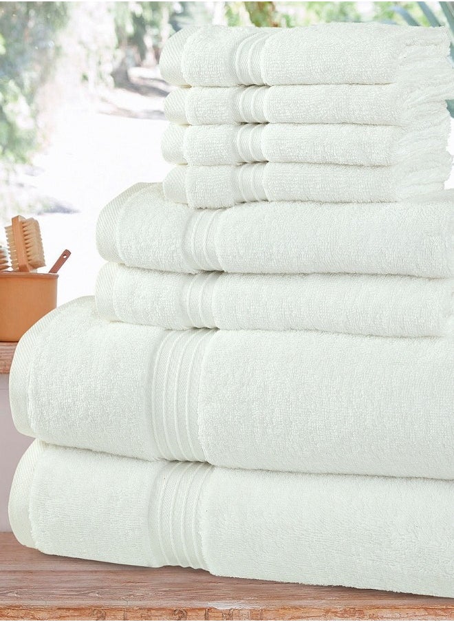 Bliss Casa 8 Piece Towel Set; 2 Bath Towels, 2 Hand Towels and 4 Washcloths - 550 GSM 100% Combed Cotton Quick Dry Highly Absorbent Thick Bathroom Towels - Soft Hotel Quality for Bath and Spa