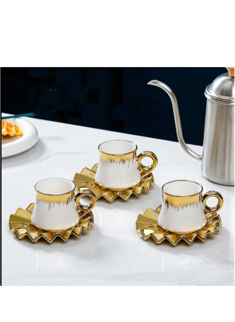 6 Sets of Vintage Turkish Ceramic Coffee Cups Set Espresso Tea Cup Sets and Saucer Luxury Gift Set