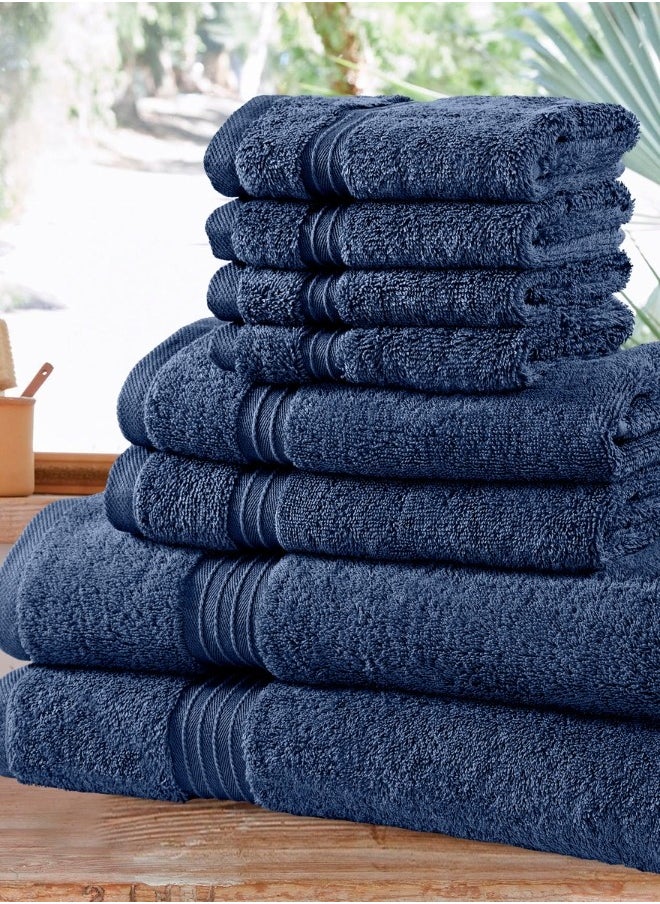 8-Piece Towel Set, 100% Combed Cotton 550 GSM Superior Quality Includes 2 Bath Towels (70x140 cm), 2 Hand Towels (40x70 cm), 4 Washcloths (30x30 cm)