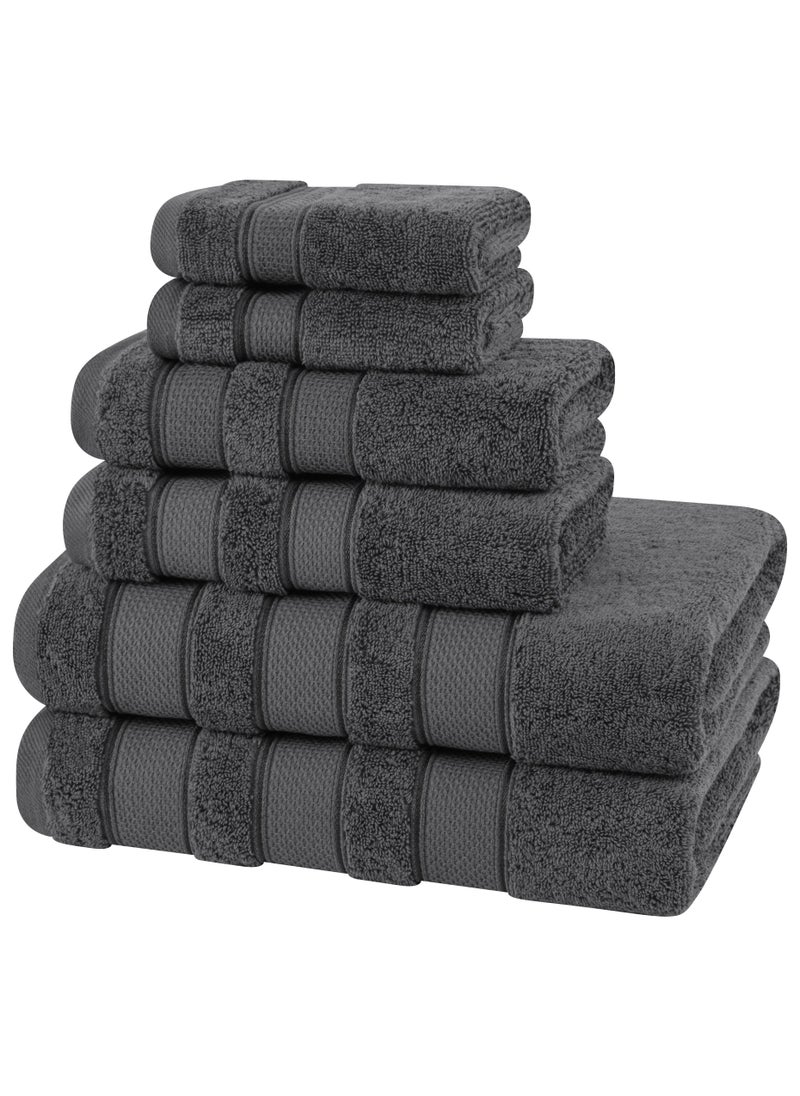 6-Piece Towel Set 100% Turkish Genuine Cotton Super Soft & Absorbent Luxury Hotel Quality 600 GSM Cotton Bathroom Towels, 2 Bath Towels, 2 Hand Towels, 2 Washcloths, Grey