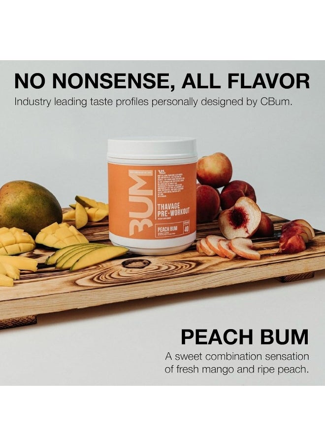 RAW Pre Workout Powder, Thavage - Chris Bumstead Sports Nutrition Supplement for Men & Women - Cbum Preworkout for Working Out, Hydration, Mental Focus & Energy - 40 Servings (Peach Bum)