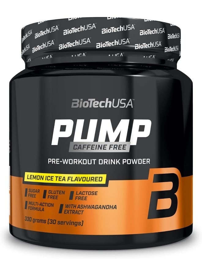 BioTechUSA Pump Caffeine Free | Energy, Focus & Immune Support | 19 Active Ingredients | Pre-Workout Drink Powder, 330 g, Lemon ice tea