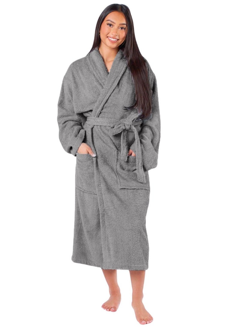 Luxury Shawl Bathrobe Ultra Soft, 100% Cotton Shawl Collar Robe for Men & Women, Hotel & Home Comfort (L/XL), Grey