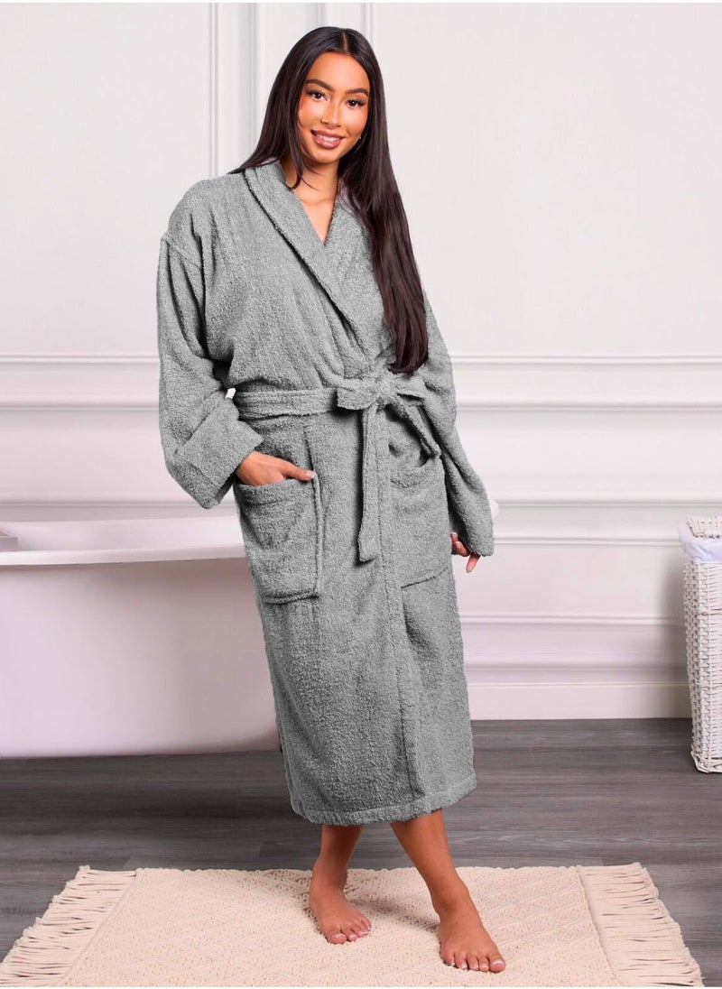 Luxury Shawl Bathrobe Ultra Soft, 100% Cotton Shawl Collar Robe for Men & Women, Hotel & Home Comfort (L/XL), Grey