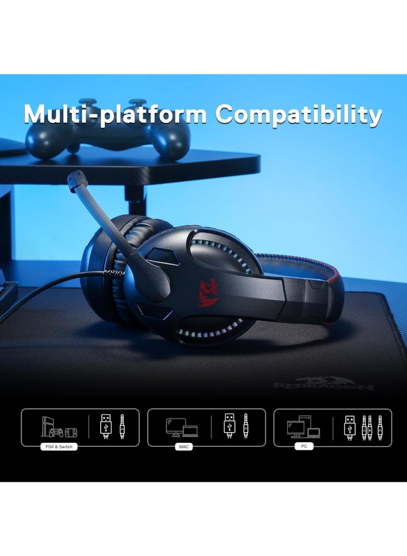 H211 RGB Wired Gaming Headset, 7.1 Surround Sound, Memory Foam Ear Pads, Lightweight Over-Ear Headset with mic, Multi-Platforms Headphones, Works with PC, Xbox Series, NS