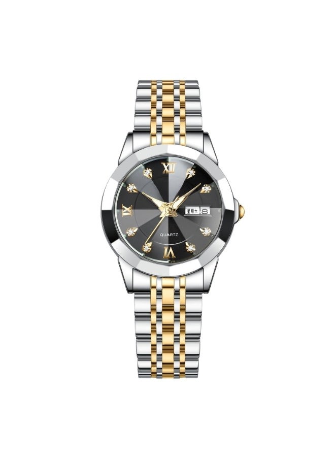 Women's Diamonds Quartz Watch Iced-Out Watch with Round Diamond Dial & Luxury Stainless Steel & Date & Waterproof