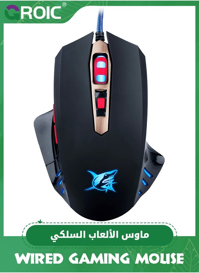 Black Wired Gaming Mouse for Laptop Computer, Gamer USB PC Mouse Ergonomic Mice with 7 LED Backlight, 4 Adjustable DPI Up to 3200, Big Hands Mouse with 6 Buttons for Windows Mac Game Work