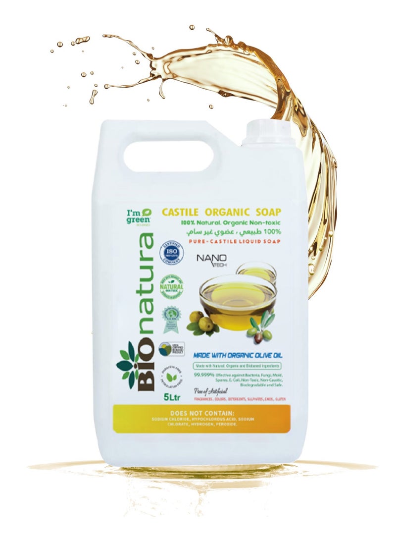 Bionatura Organic,Pure Castile Liquid Soap - 100% Natural, Made with Organic Oils, 18-in-1 Uses: Face, Body, Hair, Laundry, Pets and Dishes, Concentrated, Vegan, Non-GMO,Non Toxic