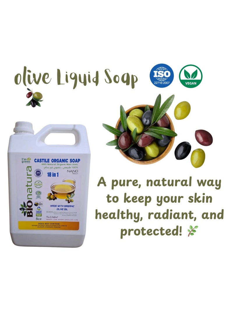 Bionatura Organic,Pure Castile Liquid Soap - 100% Natural, Made with Organic Oils, 18-in-1 Uses: Face, Body, Hair, Laundry, Pets and Dishes, Concentrated, Vegan, Non-GMO,Non Toxic