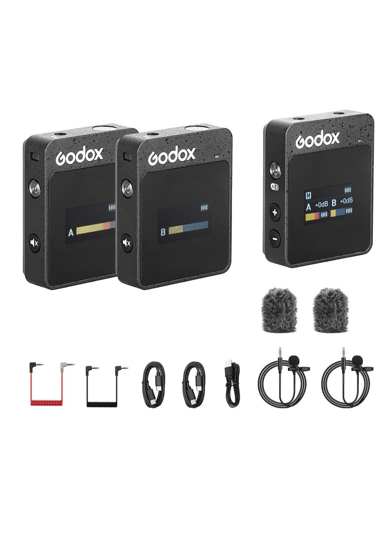 GODOX MoveLink M2 II 2.4GHz Wireless Lavalier Microphone (2 TX+1 RX+Charging Case), 100m (328ft.) Range, Noise Cancelling Mic, Wireless Microphone for PC, Record Interview, TikTok Vlog
