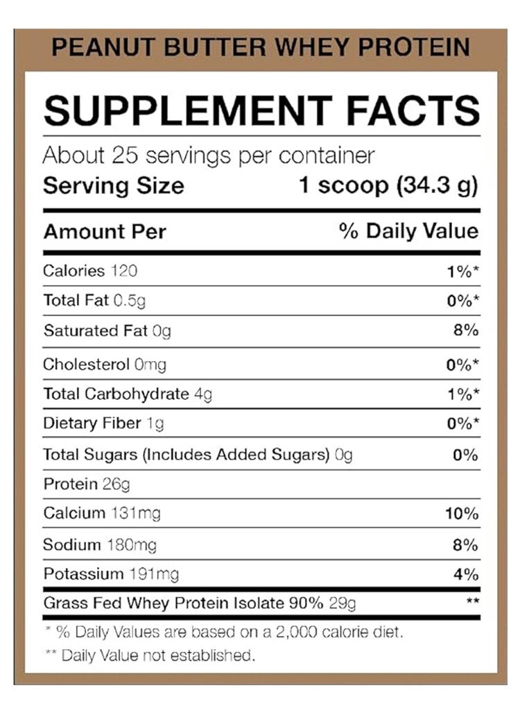 RAW Grass Fed Whey, Isolate Protein - Peanut Butter, 857Gr, 1.89 LB