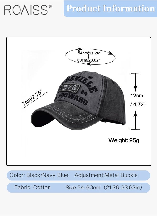 2 Pcs Embroidered Baseball Cap for Men Women, Adjustable Cotton Sun Hat Black and Navy Blue One Size