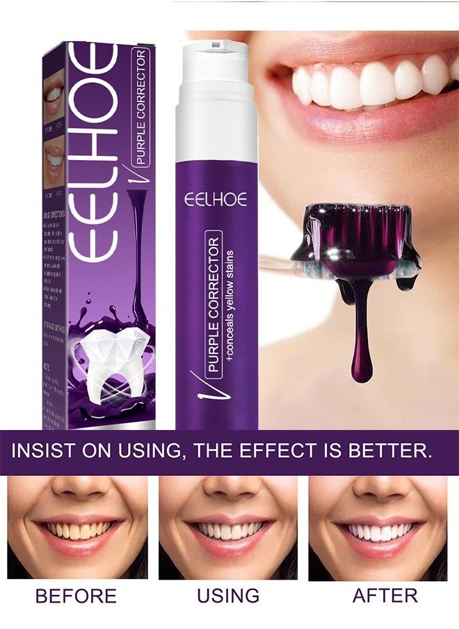 Purple Corrector 50ml, Toothpaste for Teeth Whitening, Yellow Teeth Cleaning, Colour Corrector and Effective Stains Removal, Oral Hygiene Care and Health