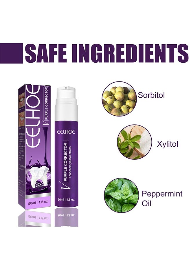 Purple Corrector 50ml, Toothpaste for Teeth Whitening, Yellow Teeth Cleaning, Colour Corrector and Effective Stains Removal, Oral Hygiene Care and Health