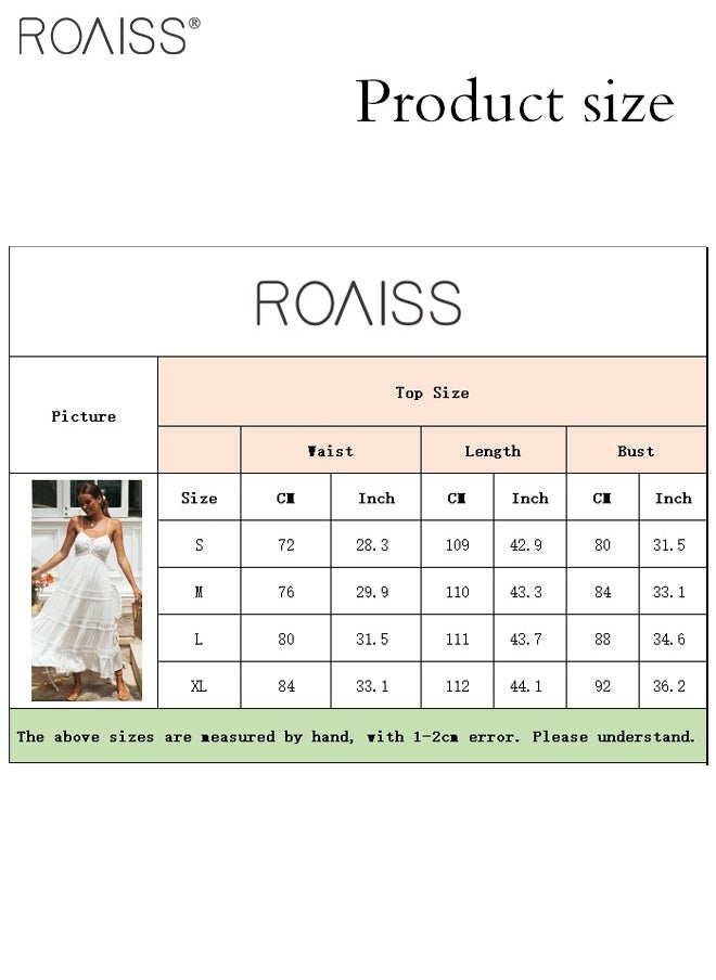 Fashion Versatile Suspender  V-Neck  Sleveeless  Solid Dress for Women's Daily Commuting and Vacation Bohemian Hollow Large Skirt Adjustable Shoulder Strap  High-Rise Dress