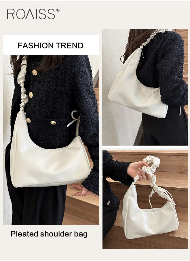 Fashionable Simple Underarm Bag Women'S Daily Commuting Pleated Adjustable Shoulder Strap Handbag High Quality Pu Leather Shoulder Bag