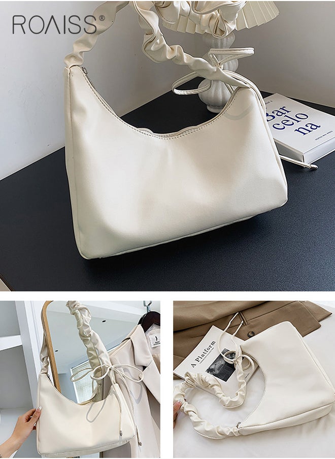 Fashionable Simple Underarm Bag Women'S Daily Commuting Pleated Adjustable Shoulder Strap Handbag High Quality Pu Leather Shoulder Bag