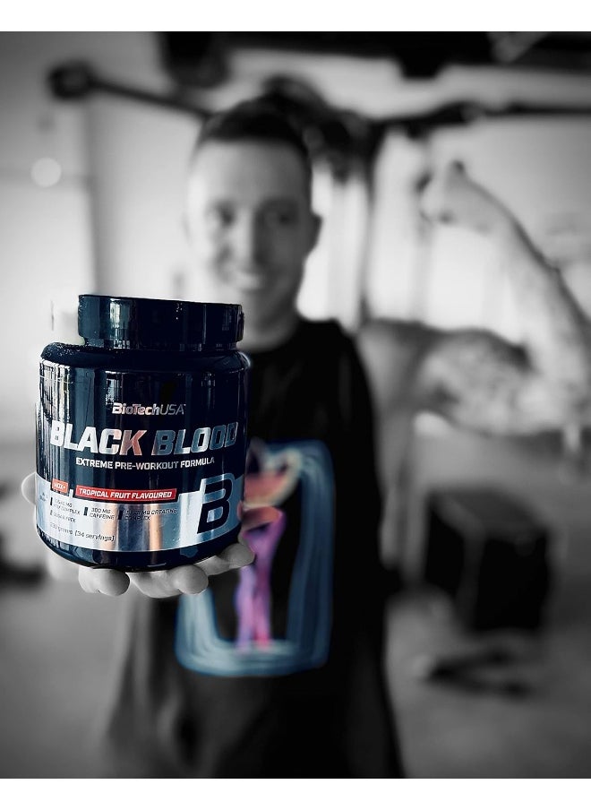 BioTechUSA Black Blood NOX+ | Pre-Workout Formula | with Caffeine, Creatine, Tyrosine | Sugar-Free | 340 g | Blueberry-Lime