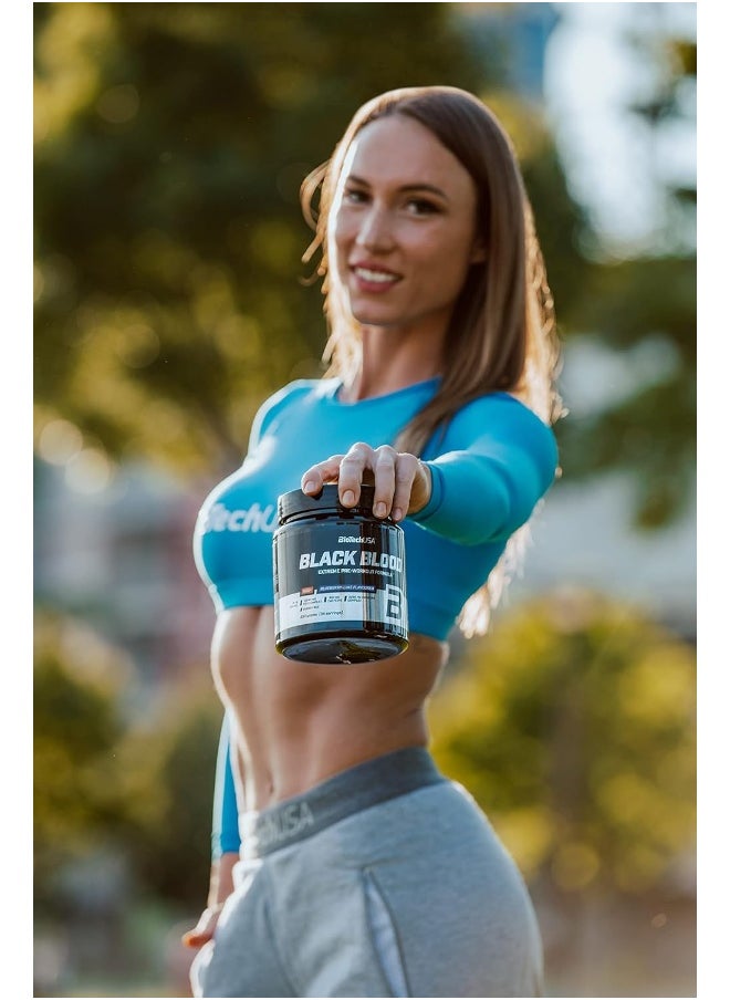 BioTechUSA Black Blood NOX+ | Pre-Workout Formula | with Caffeine, Creatine, Tyrosine | Sugar-Free | 340 g | Blueberry-Lime