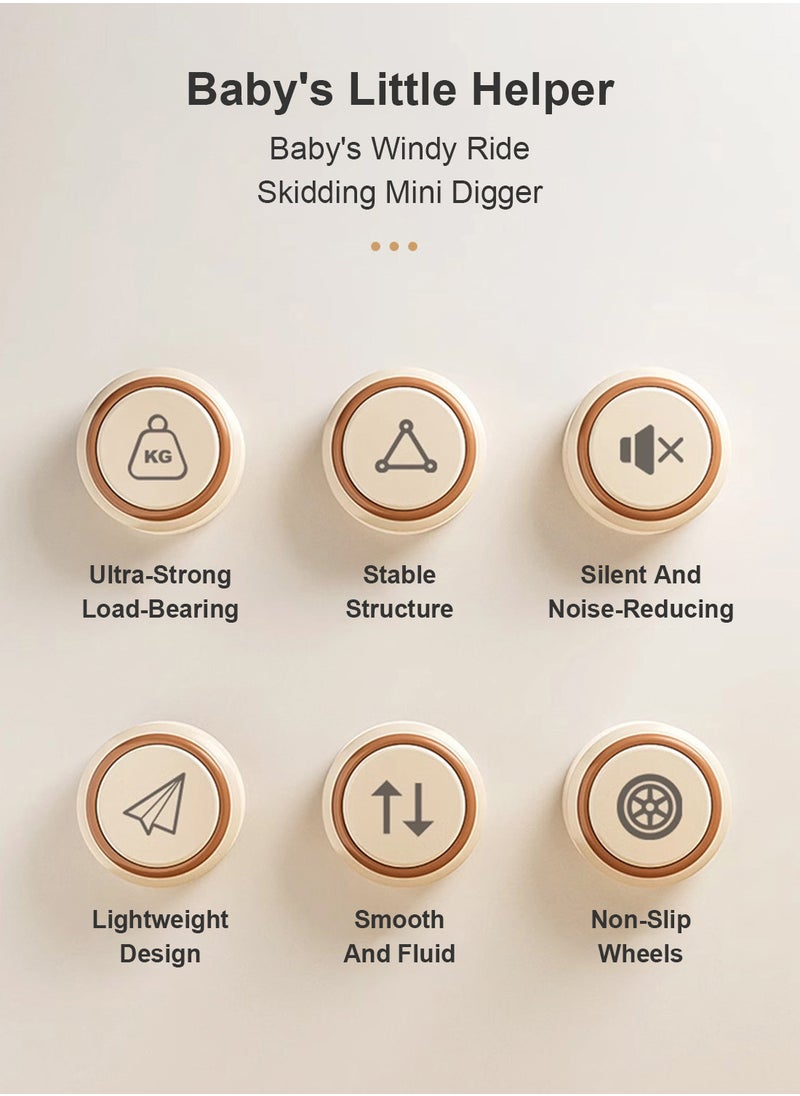 Balance Bike for Kids, 4-Wheel Ride on Excavator Car, Baby Car for 1-3 Years Boys and Girls, Indoor and Outdoor Sport Toy