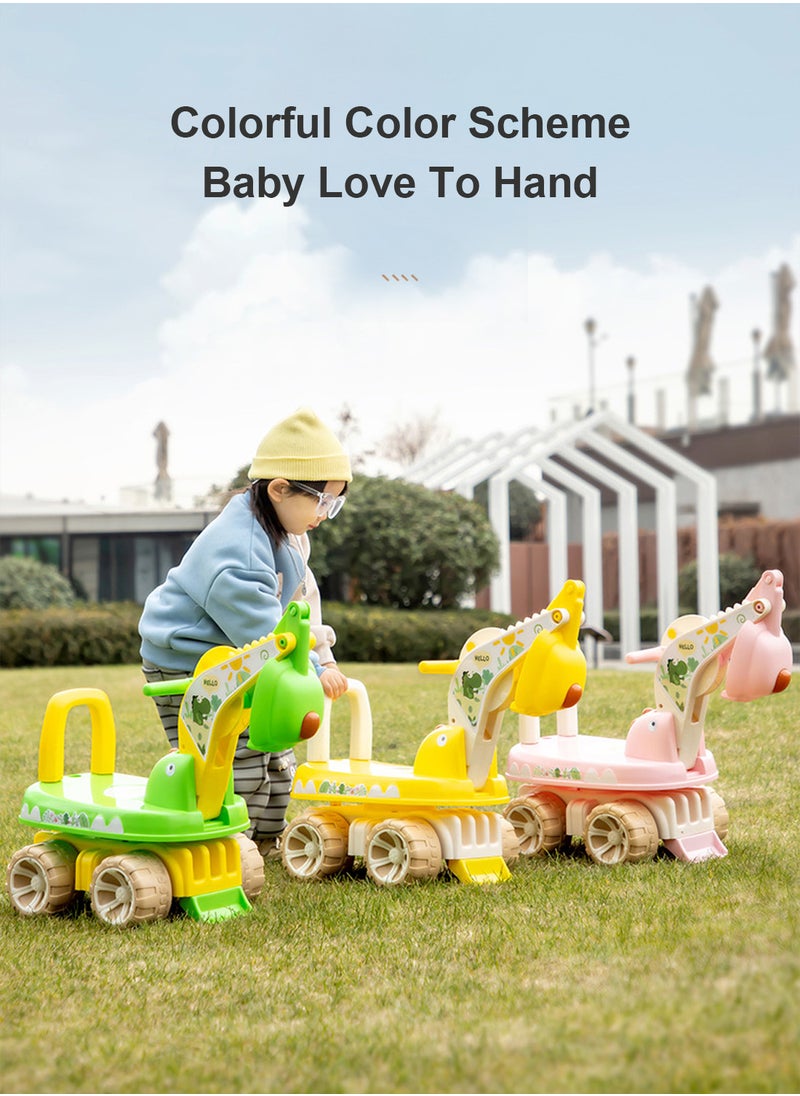 Balance Bike for Kids, 4-Wheel Ride on Excavator Car, Baby Car for 1-3 Years Boys and Girls, Indoor and Outdoor Sport Toy