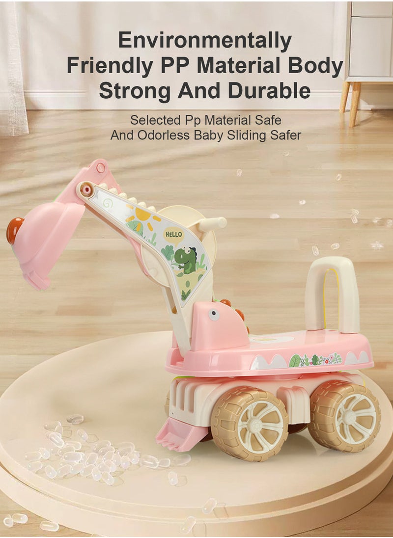 Balance Bike for Kids, 4-Wheel Ride on Excavator Car, Baby Car for 1-3 Years Boys and Girls, Indoor and Outdoor Sport Toy