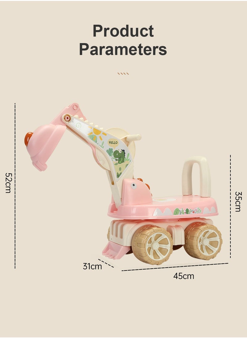 Balance Bike for Kids, 4-Wheel Ride on Excavator Car, Baby Car for 1-3 Years Boys and Girls, Indoor and Outdoor Sport Toy