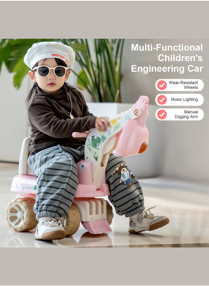 Balance Bike for Kids, 4-Wheel Ride on Excavator Car, Baby Car for 1-3 Years Boys and Girls, Indoor and Outdoor Sport Toy