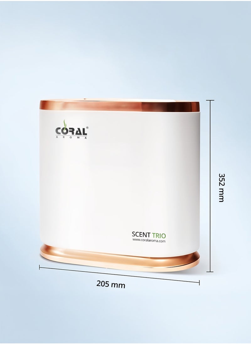 Scent Trio Diffuser Machine with Bluetooth Control, 3 Spray Heads, 3 Refill Bottles, and 300m² Coverage