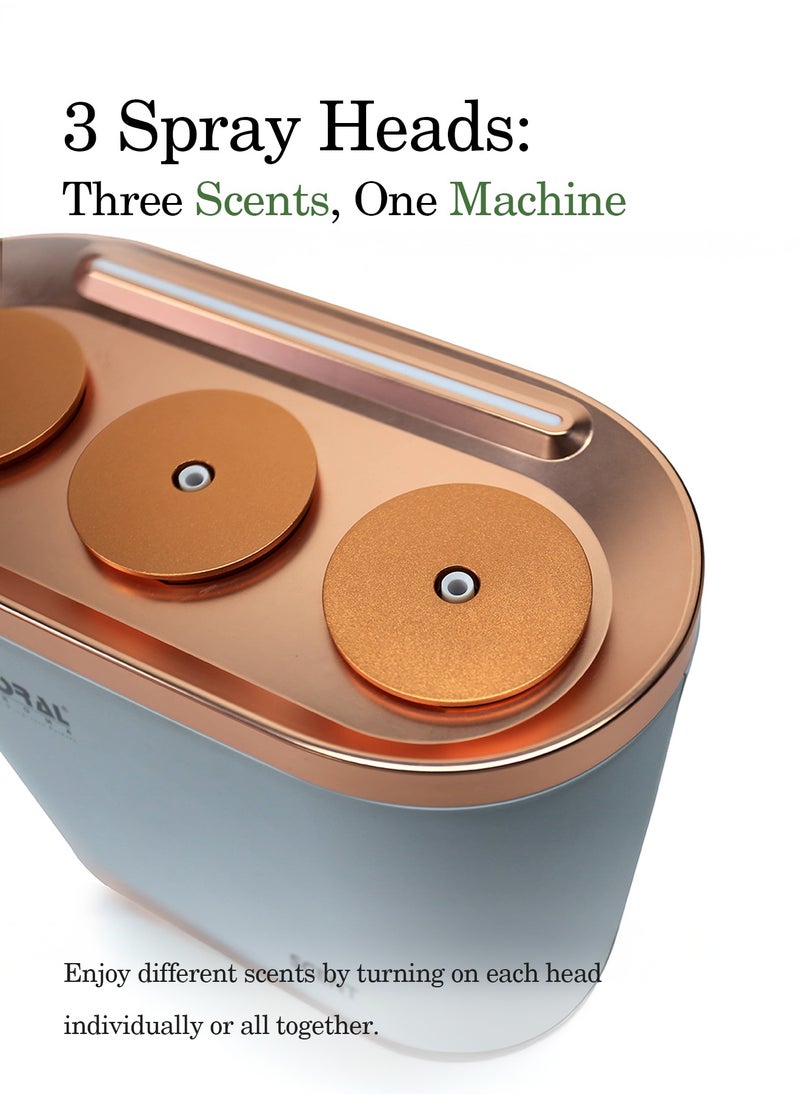 Scent Trio Diffuser Machine with Bluetooth Control, 3 Spray Heads, 3 Refill Bottles, and 300m² Coverage