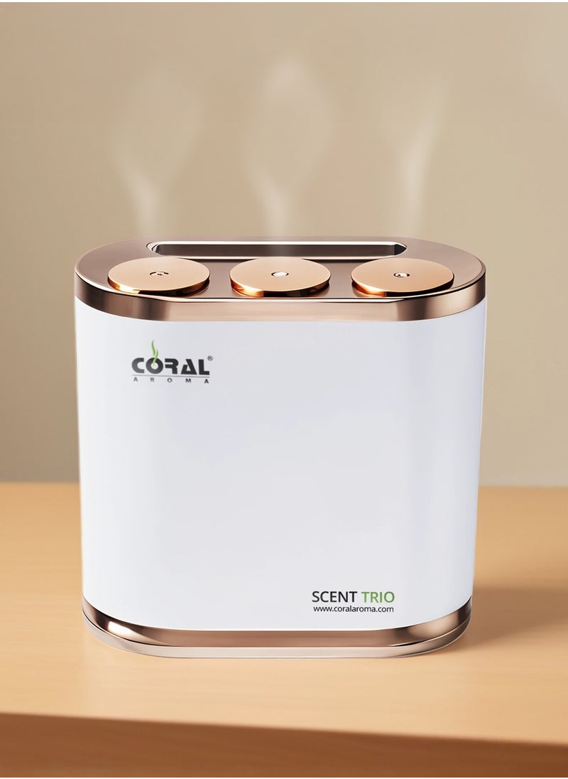 Scent Trio Diffuser Machine with Bluetooth Control, 3 Spray Heads, 3 Refill Bottles, and 300m² Coverage