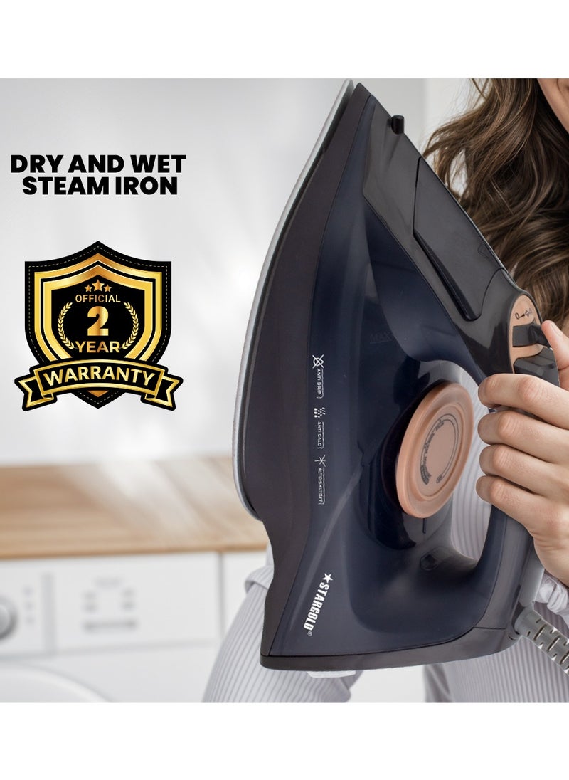 Dry and Wet Steam Iron With Adjustable Temperature Control Ceramic Soleplate Steam Iron